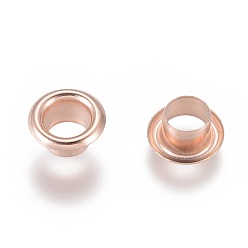 Oro Rosa Núcleo de ojete de acero inoxidable estilo europeo 201, ojal para cuentas grandes agujeros, plano y redondo, oro rosa, 8x4.5 mm, agujero: 4 mm