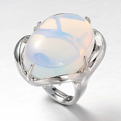 Opalite Adjustable Oval Brass Opalite Wide Band Rings, 17mm, Tray: 28x22mm