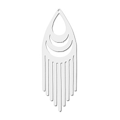 Stainless Steel Color 201 Stainless Steel Pendants, Laser Cut, Tassels, Stainless Steel Color, 43x14x1mm, Hole: 1mm