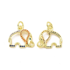 Real 18K Gold Plated Brass Micro Pave Colorful Cubic Zirconia Pendants, with Jump Ring, Elephant Charm, Real 18K Gold Plated, 15x16x2mm, Hole: 3.2mm