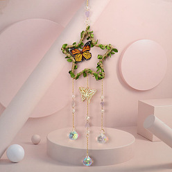 Étoile  Feuille papillon corde de chanvre enveloppée ornements suspendus, Attrape-soleil en verre avec pompon en forme de larme pour la décoration extérieure de la maison, étoiles, 500mm