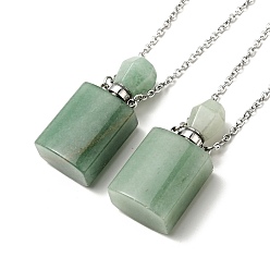 Green Aventurine Openable Natural Green Aventurine Perfume Bottle Pendant Necklaces for Women, 304 Stainless Steel Cable Chain Necklaces, Stainless Steel Color, 18.74 inch(47.6cm)