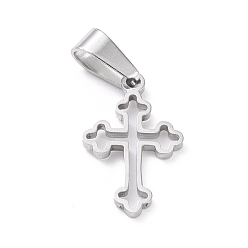 Stainless Steel Color 304 Stainless Steel Pendants, Laser Cut, Hollow Cross, Stainless Steel Color, 19x12x1.5mm, Hole: 3.5x7mm
