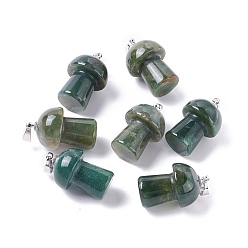 Indian Agate Natural Indian Agate Pendants, with Platinum Tone Brass Findings, Mushroom , 25x14mm, Hole: 2.4mm