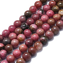 Rhodonite Natural Rhodonite Beads Strands, Round, 8~9mm, Hole: 0.8mm, about 48~52pcs/strand,15.35''~16.54''(39~42cm)