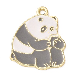 Panda Colgantes de esmalte de aleación de dibujos animados, dorado, panda, 26x21x1.2 mm, agujero: 2 mm