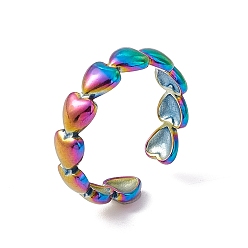 Rainbow Color Ion Plating(IP) 304 Stainless Steel Heart Wrap Open Cuff Ring for Women, Rainbow Color, US Size 6 1/2(16.9mm)