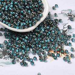 Sky Blue Transparent Inside Colours Glass Seed Beads, Half Plated, Round Hole, Round, Sky Blue, 4x3mm, Hole: 1.2mm, 7650pcs/pound