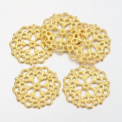Oro Estilo tibetano enlaces carpinteros de filigrana, sin plomo y cadmio, flor, dorado, 29x1 mm, agujero: 1.2 mm