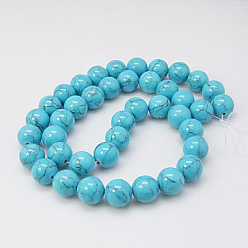 Deep Sky Blue Synthetic Turquoise Beads Strands, Dyed, Round, Deep Sky Blue, 10mm, Hole: 1mm, about 40pcs/strand, 15.7