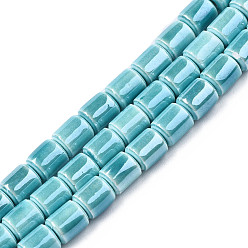 Turquoise Moyen Chapelets de perles en porcelaine manuels, nacré, colonne, turquoise moyen, 6.5x5.5mm, Trou: 1.4mm, Environ 45 pcs/chapelet, 11.81 pouce (30 cm)