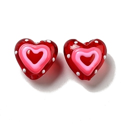 Roja Abalorios de colores vario hechos a mano, corazón, rojo, 19~20.5x20~20.5x11.5~13.5 mm, agujero: 2.5 mm