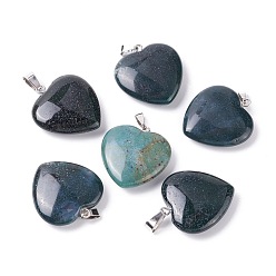 Indian Agate Natural Indian Agate Pendants, with Platinum Tone Brass Findings, Heart, 27~28x24.5~26x6~8.5mm, Hole: 2.4x5.6mm