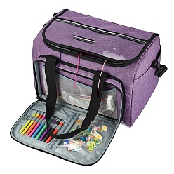 Púrpura Bolsa de tejer, con tapa y bandolera, bolso de mano de hilo, para agujas de tejer agujas circulares, ganchillos y otros accesorios, púrpura, 38x25x26 cm