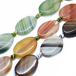 Mixed Color Natural Banded Agate/Striped Agate Beads Strands, Dyed & Heated, Oval, Mixed Color, 28~31x20~21x5~6mm, Hole: 2~2.5mm, about 11pcs/strand, 16.1 inch~16.3 inch(41~41.5cm)