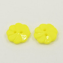 Jaune Boutons acryliques, 2-trou, teint, fleur, jaune, 13x3mm, Trou: 2mm