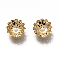 Real 18K Gold Plated 304 Stainless Steel Bead Caps, Multi-Petal Flower, Real 18k Gold Plated, 5.5x1mm, Hole: 1.2mm