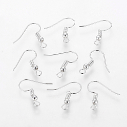 Silver Grade A Silver Color Plated Iron Earring Hooks, Ear Wire, with Horizontal Loop, Cadmium Free & Nickel Free & Lead Free, Silver, 18x0.8mm, Hole: 2mm, 22 Gauge, Pin: 0.6mm
