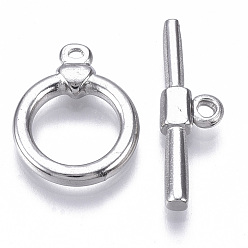 Stainless Steel Color 304 Stainless Steel Toggle Clasps, Ring, Stainless Steel Color, Ring: 18x14x3mm, Hole: 1.2mm, Inner Diameter: 10mm, Bar: 24x7x3mm, Hole: 1.6mm
