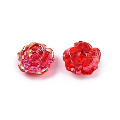 Roja Perlas de plástico abs transparente, medio-perforado, flor, rojo, 15x16x6.5 mm, agujero: 1.2 mm