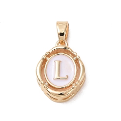 Letter L 304 Stainless Steel Enamel Pendants, Oval with Letter, Golden, White, Letter.L, 15.5x11.5x4mm, Hole: 4.5x2.5mm