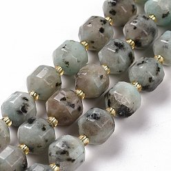 Sesame Jasper Natural Sesame Jasper Beads Strands, with Seed Beads, Faceted Bicone Barrel Drum, 9~10mm, Hole: 1.2mm, about 29~32pcs/strand, 14.45~14.84 inch(36.7~37.7cm)