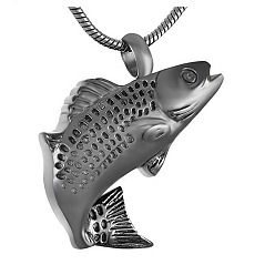 Черный Цвет Металла Ожерелье из урны из нержавеющей стали в форме рыбы, памятные украшения для женщин, металлический черный , 19.69 дюйм (50 см)