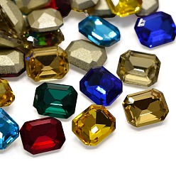 Mixed Color Faceted Rectangle Glass Pointed Back Rhinestone Cabochons, Back Plated, Rectangle Octagon, Mixed Color, 18x13x4.5mm, about 18pcs/bag
