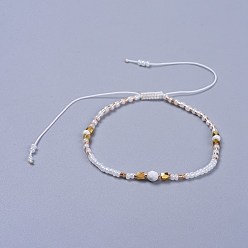 Howlite Bracelets de perles tressées en fil de nylon ajustable, avec perles de verre et perles rondes howlite naturelles à facettes, 2 pouce (5.2 cm)
