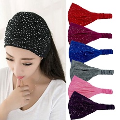 Mixed Color Cloth Stretch Elastic Yoga Headbands, with Rhinestone, Athletic Headbands for Women Girls, Mixed Color, 170x260mm