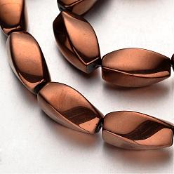Copper Plated Electroplate Non-magnetic Synthetic Hematite Beads Strands, Twisted Oval, Copper Plated, 12x8mm, Hole: 1mm, about 33pcs/strand, 15.7 inch