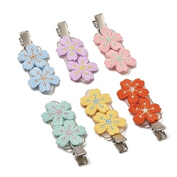 Mixed Color Polyester Embroidery Flower Alligator Hair Clips, with Glitter Powder Alloy & Plastic Clips, Mixed Color, 61.5x23.5x11mm