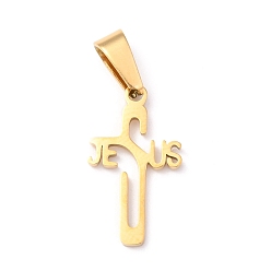 Golden Easter 304 Stainless Steel Pendants, Cross with Word Jesus, Golden, 21x12x1.2mm, Hole: 3.5x7mm