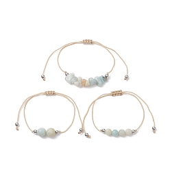 Amazonite 3 pcs 3 ensemble de bracelets de perles tressées en amazonite naturelle de style, bracelets réglables en fil de nylon pour femmes, diamètre intérieur: 3-3/8 pouce (8.5 cm), 1 pc / style
