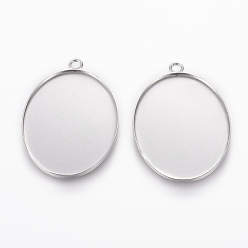 Stainless Steel Color 304 Stainless Steel Pendant Cabochon Settings, Plain Edge Bezel Cups, Oval, Stainless Steel Color, Tray: 35x25mm, 39.5x25.5x1.5mm, Hole: 2.5mm