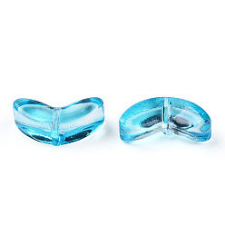 Deep Sky Blue Spray Painted Transparent Glass Beads, Leaf, Deep Sky Blue, 6.5x14x4.5mm, Hole: 1mm