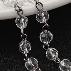 Прозрачный Ручной работы граненый круглые прозрачные стеклянные бусы цепи для ожерелья браслеты делает, с бронзовым тоном латуни, несварные, прозрачные, 39.3 дюйм, около 88 шт / нитка