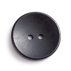 Black Natural Wooden Buttons, 2-Hole, Dyed, Flat Round, Black, 25x4mm, Hole: 2mm