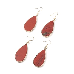 Jaspe Rouge Boucles d'oreilles pendantes en forme de goutte de jaspe rouge naturel, bijoux en laiton doré pour femme, sans cadmium et sans plomb, 60mm, pin: 0.6 mm