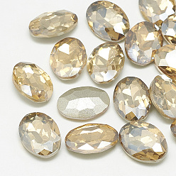 Light Colorado Topaz Pointed Back Glass Rhinestone Cabochons, Back Plated, Faceted, Oval, Light Colorado Topaz, 25x18x6mm
