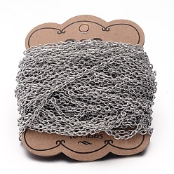 Stainless Steel Color 304 Stainless Steel Cable Chains, Textured, Soldered, Oval, for Jewelry Making, Stainless Steel Color, 4x3x0.8mm