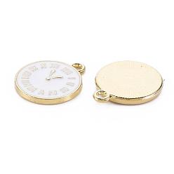 White Clock Alloy Enamel Pendants, White, 17x14.5x1.5mm, Hole: 1.5mm