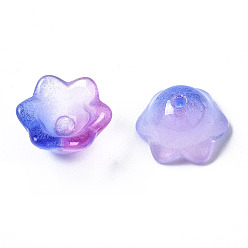 Violet Bleu Perles de verre transparentes peintes à la bombe à deux tons, fleur, bleu violet, 7x11.5x11.5mm, Trou: 1.2mm