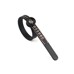 Negro Herramienta de medición de tamaño de anillo de plástico us, cinturón medidor de dedos con lupa, negro, 11.5x0.5x0.2 cm