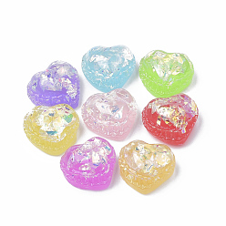 Mixed Color Resin Cabochons, with Shell Chip, Heart, Mixed Color, 15x15x5.5mm