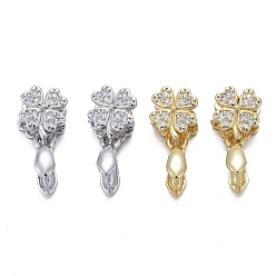 Mixed Color Brass Micro Pave Cubic Zirconia Ice Pick Pinch Bails, Long-Lasting Plated, Clover, Clear, Mixed Color, 17.5x7.5x5mm, Hole: 3mm, Pin: 0.7mm