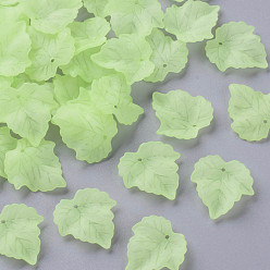 Lime Vert Pendentifs en acrylique givré transparent thème automne, feuille d'érable, lime green, 24x22.5x3mm, Trou: 1mm, environ962 pcs / 500 g