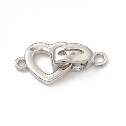 Platinum Rack Plating Brass Pave Clear Cubic Zirconia Fold Over Clasps, Long-Lasting Plated, Heart, Platinum, Oval Clasp: 13x5x5mm, Hole: 1.8mm, Heart Clasp: 13.5x10.5x1.5mm, Hole: 1.4mm