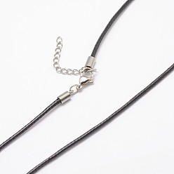 Черный Вощеный шнур ожерелье решений, из нержавеющей стали застежками омаров коготь, чёрные, 18.89 дюйм, 2 мм