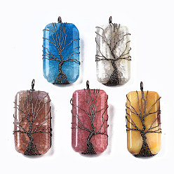Mixed Color Natural Crackle Agate Big Pendants, Red Copper Copper Wire Wrapped Pendants, Dyed, Rectangle, Mixed Color, 65~69x29~32x14~16mm, Hole: 5mm